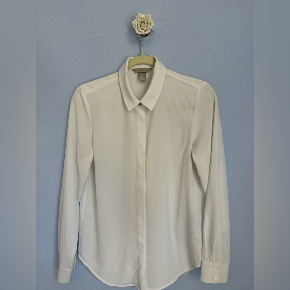 H&M Button Up Blouse with Covered Buttons and Gold Detail